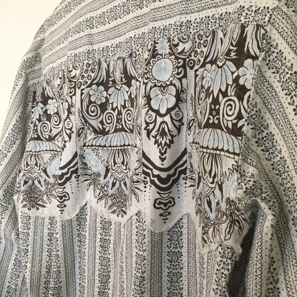 Western Floral Button Up Slate Blue on Soft White -Medium- 100% Cotton - Picture 7 of 8